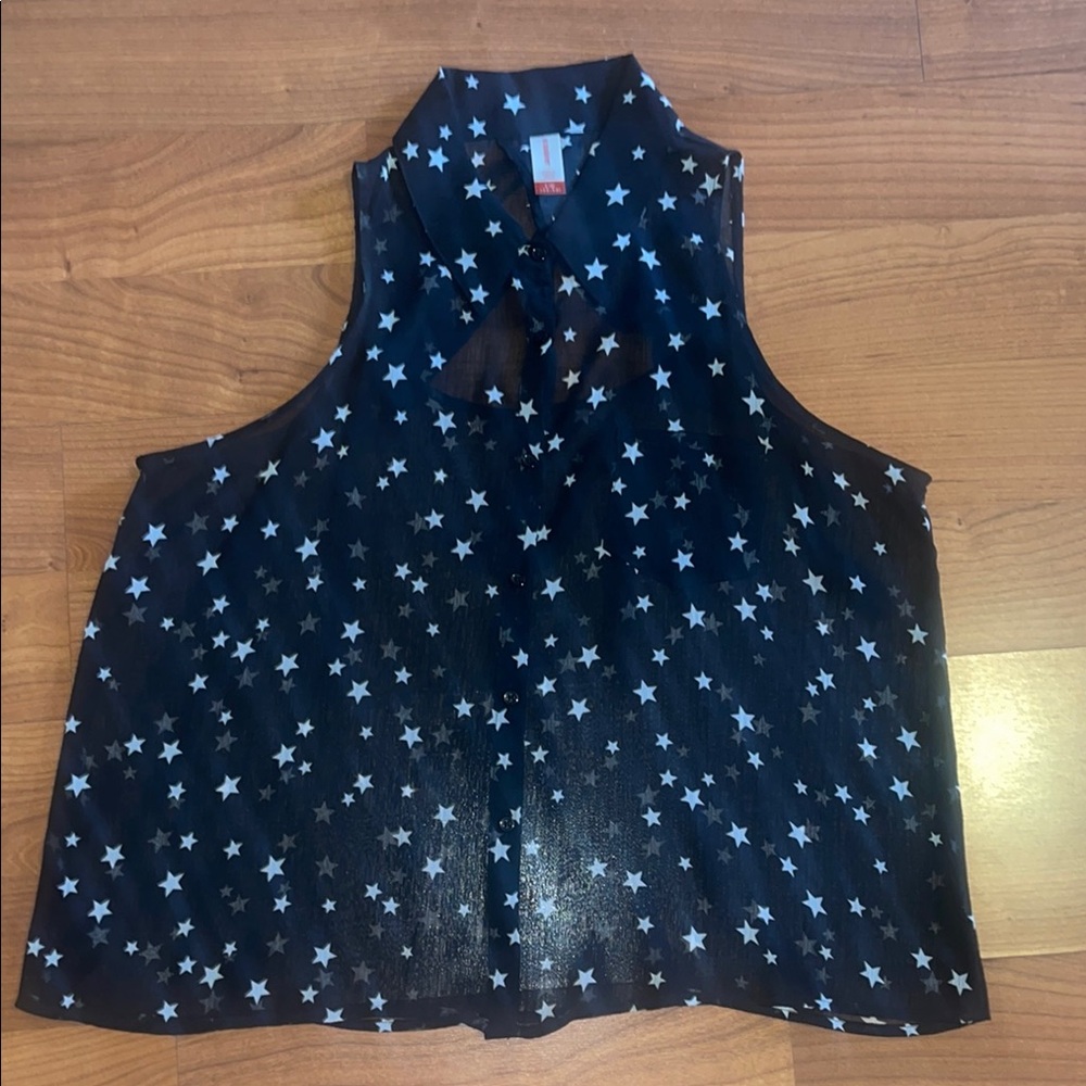 Black Star Pattern Sheer Women's Top